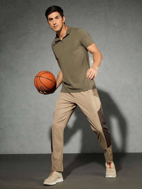 Men Solid Slim Fit Mock Neck T-shirt with COTFLEX