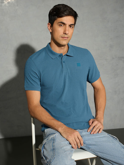 Men Jacquard Slim Fit Polo Sports T-shirt with COTFLEX