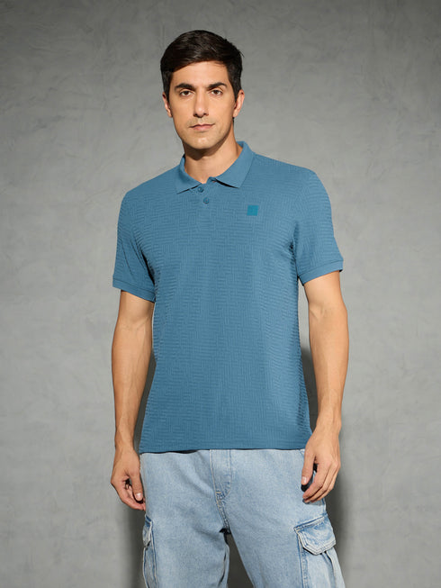 Men Jacquard Slim Fit Polo Sports T-shirt with COTFLEX