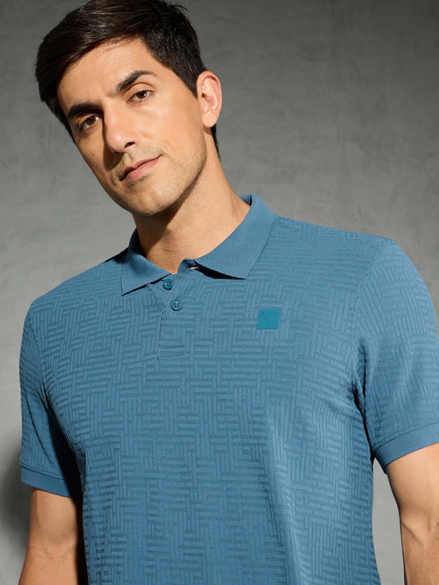 Men Jacquard Slim Fit Polo Sports T-shirt with COTFLEX