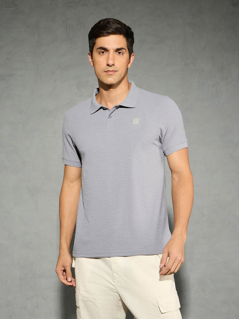 Men Jacquard Slim Fit Polo Sports T-shirt with COTFLEX