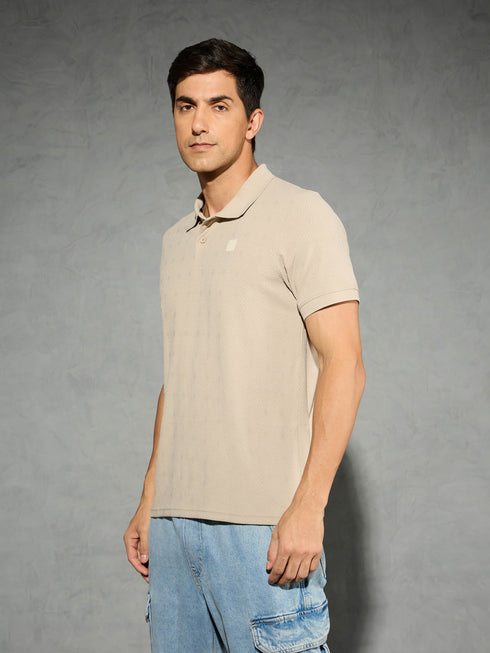 Men Jacquard Slim Fit Polo Sports T-shirt with COTFLEX