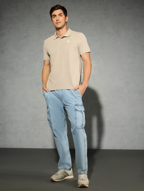 Men Jacquard Slim Fit Polo Sports T-shirt with COTFLEX