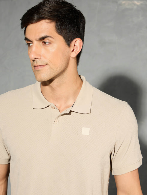 Men Jacquard Slim Fit Polo Sports T-shirt with COTFLEX