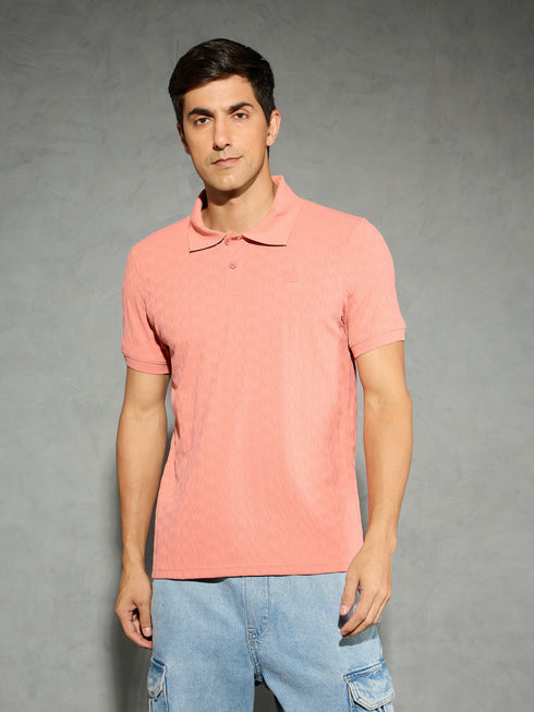 Men Jacquard Slim Fit Polo Sports T-shirt with COTFLEX
