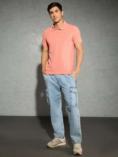 Men Jacquard Slim Fit Polo Sports T-shirt with COTFLEX