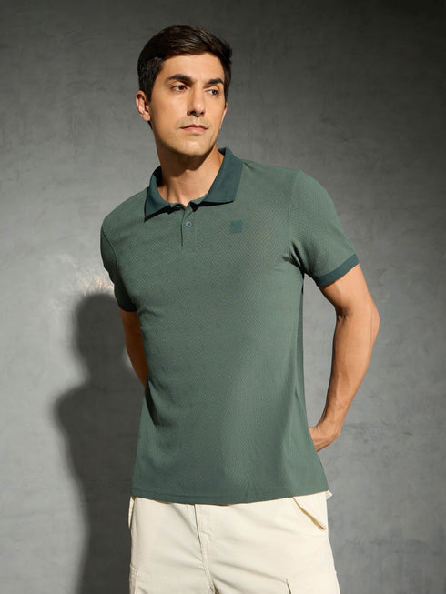 Men Jacquard Slim Fit Polo Sports T-shirt with COTFLEX