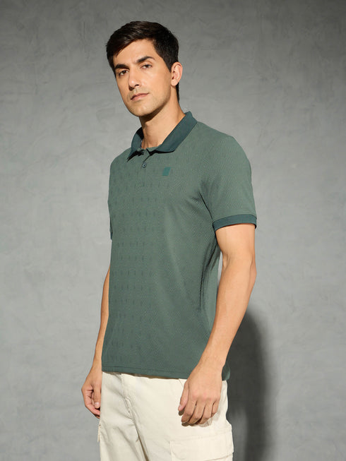 Men Jacquard Slim Fit Polo Sports T-shirt with COTFLEX