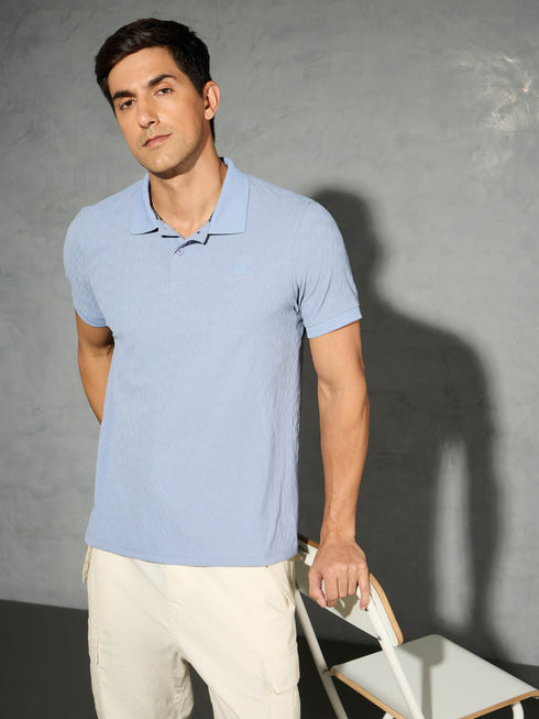 Men Jacquard Slim Fit Polo Sports T-shirt with COTFLEX