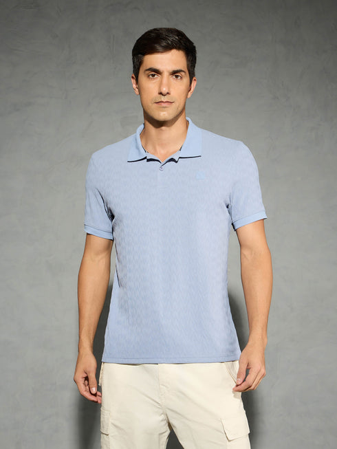 Men Jacquard Slim Fit Polo Sports T-shirt with COTFLEX