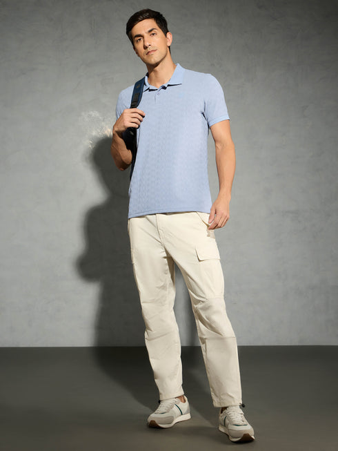 Men Jacquard Slim Fit Polo Sports T-shirt with COTFLEX
