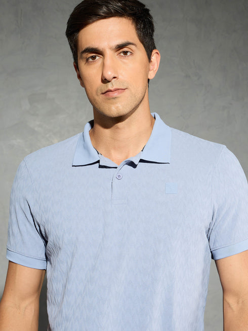Men Jacquard Slim Fit Polo Sports T-shirt with COTFLEX
