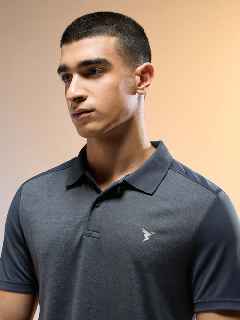 Men Melange Slim Fit Round Neck Sports T-shirt with DOUBLE COOL