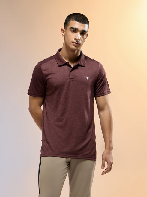 Men Melange Slim Fit Round Neck Sports T-shirt with DOUBLE COOL