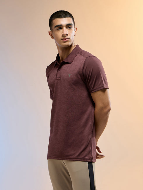 Men Melange Slim Fit Round Neck Sports T-shirt with DOUBLE COOL