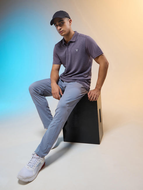 Men Melange Slim Fit Round Neck Sports T-shirt with DOUBLE COOL
