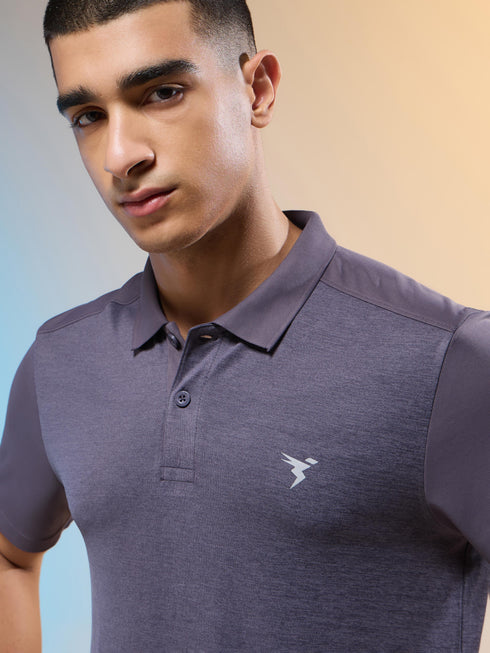Men Melange Slim Fit Round Neck Sports T-shirt with DOUBLE COOL