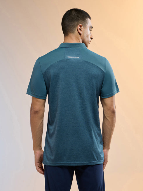 Men Melange Slim Fit Round Neck Sports T-shirt with DOUBLE COOL