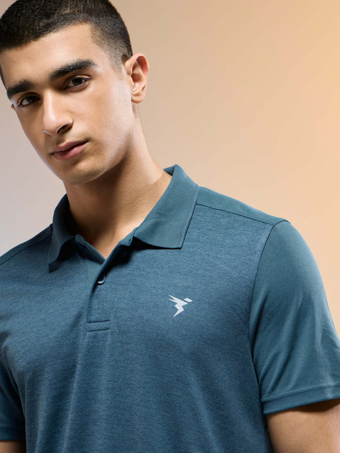 Men Melange Slim Fit Round Neck Sports T-shirt with DOUBLE COOL