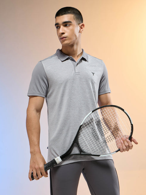Men Melange Slim Fit Round Neck Sports T-shirt with DOUBLE COOL