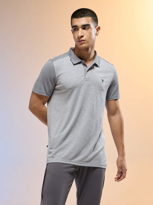 Men Melange Slim Fit Round Neck Sports T-shirt with DOUBLE COOL