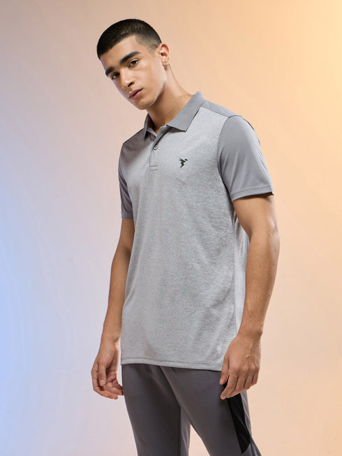 Men Melange Slim Fit Round Neck Sports T-shirt with DOUBLE COOL