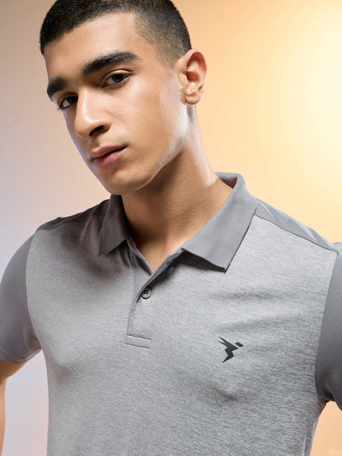 Men Melange Slim Fit Round Neck Sports T-shirt with DOUBLE COOL