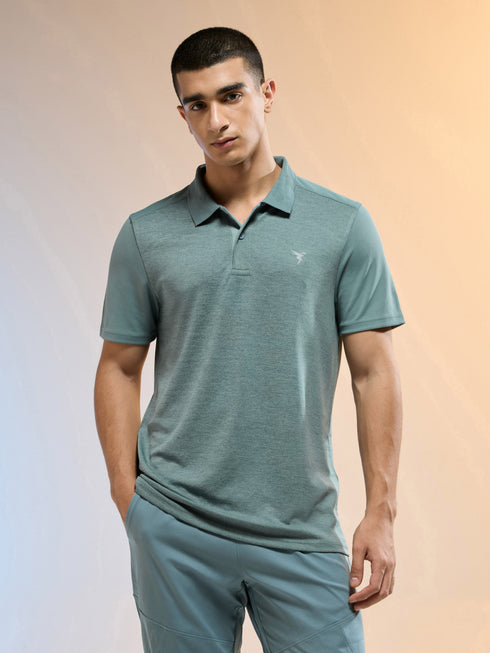 Men Melange Slim Fit Round Neck Sports T-shirt with DOUBLE COOL