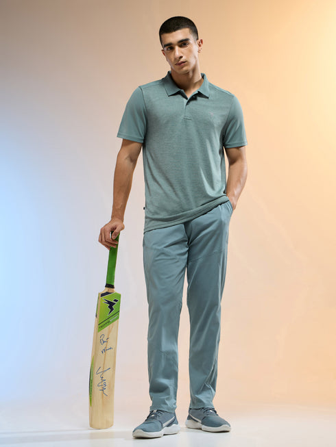 Men Melange Slim Fit Round Neck Sports T-shirt with DOUBLE COOL