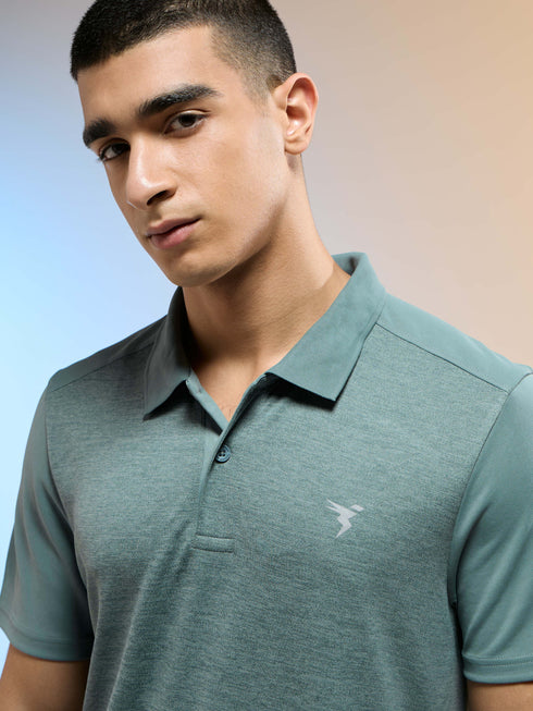 Men Melange Slim Fit Round Neck Sports T-shirt with DOUBLE COOL