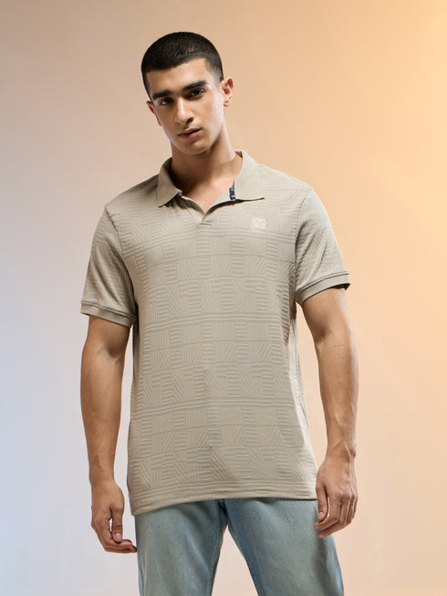 Men Jacquard Slim Fit Polo Sports T-shirt with COTFLEX