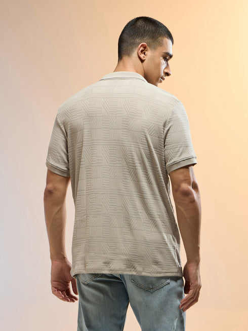 Men Jacquard Slim Fit Polo Sports T-shirt with COTFLEX
