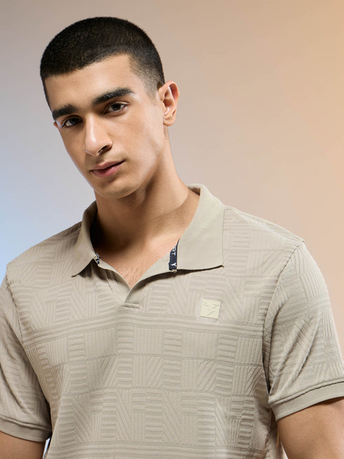 Men Jacquard Slim Fit Polo Sports T-shirt with COTFLEX