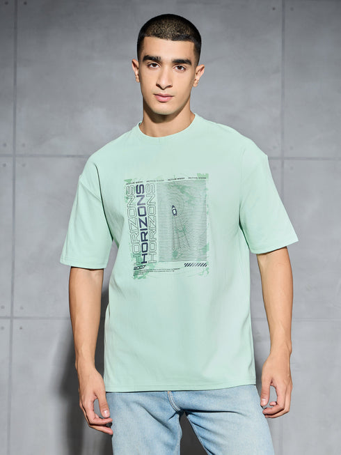 Men Jacquard Oversized Fit Round Neck Sports T-shirt with ELASTO PLUS