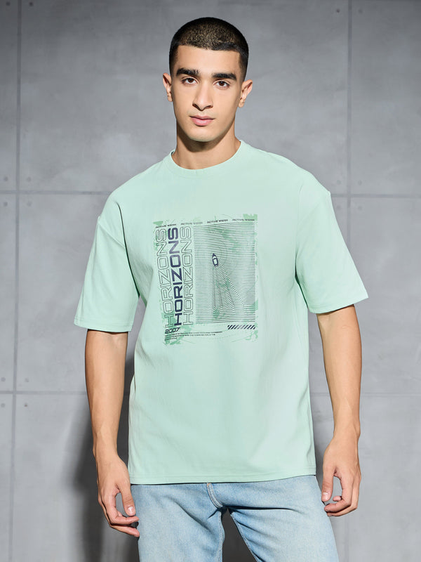 Men Jacquard Oversized Fit Round Neck Sports T-shirt with ELASTO PLUS