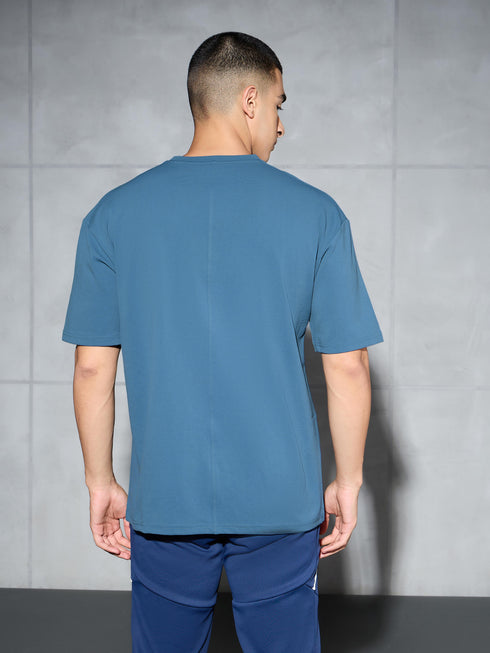 Men Jacquard Oversized Fit Round Neck Sports T-shirt with ELASTO PLUS
