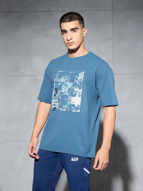 Men Jacquard Oversized Fit Round Neck Sports T-shirt with ELASTO PLUS