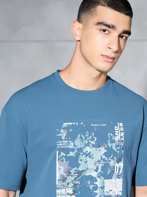 Men Jacquard Oversized Fit Round Neck Sports T-shirt with ELASTO PLUS