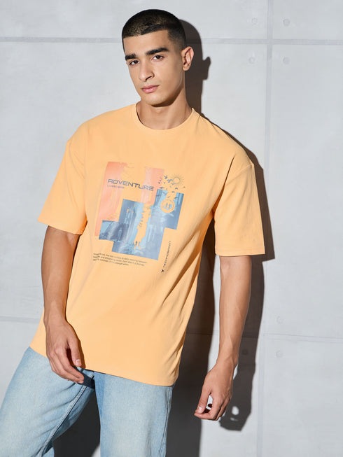 Men Jacquard Oversized Fit Round Neck Sports T-shirt with ELASTO PLUS