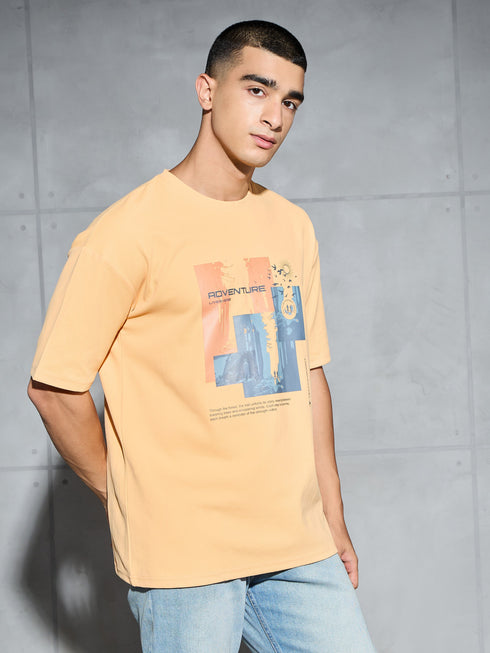 Men Jacquard Oversized Fit Round Neck Sports T-shirt with ELASTO PLUS