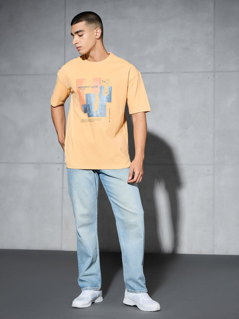Men Jacquard Oversized Fit Round Neck Sports T-shirt with ELASTO PLUS