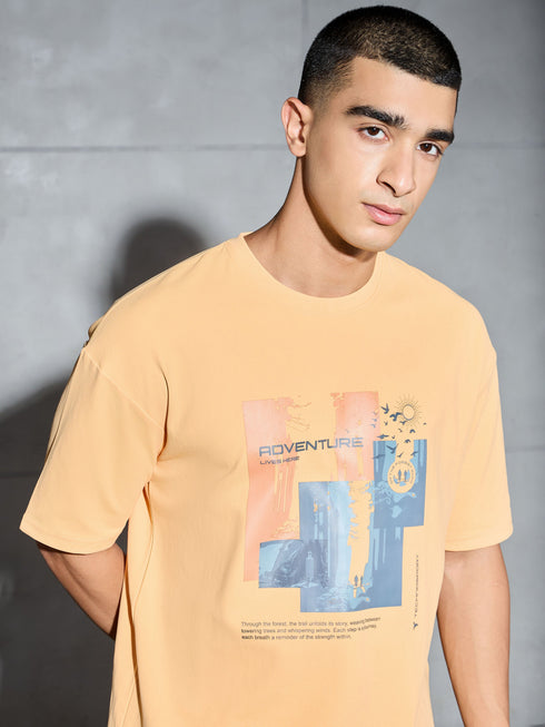 Men Jacquard Oversized Fit Round Neck Sports T-shirt with ELASTO PLUS
