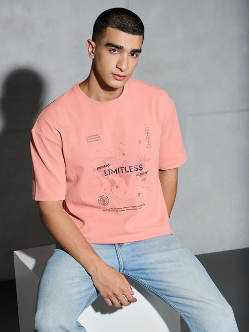 Men Jacquard Oversized Fit Round Neck Sports T-shirt with ELASTO PLUS