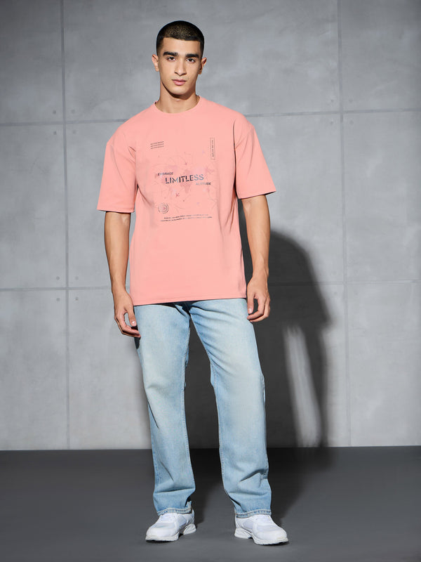 Men Jacquard Oversized Fit Round Neck Sports T-shirt with ELASTO PLUS