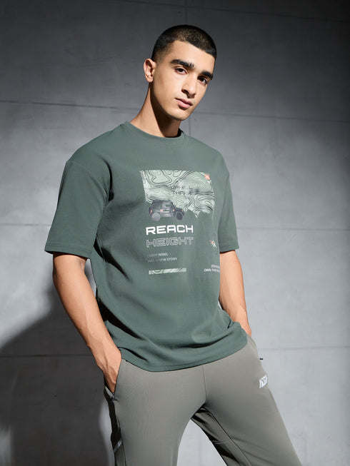 Men Jacquard Oversized Fit Round Neck Sports T-shirt with ELASTO PLUS