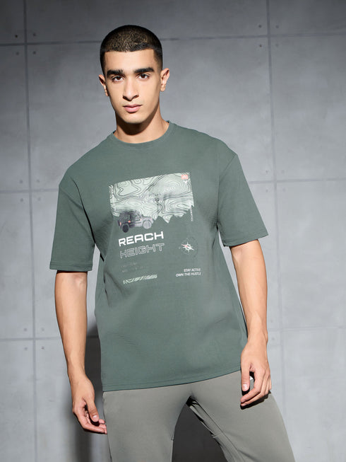 Men Jacquard Oversized Fit Round Neck Sports T-shirt with ELASTO PLUS