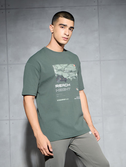 Men Jacquard Oversized Fit Round Neck Sports T-shirt with ELASTO PLUS