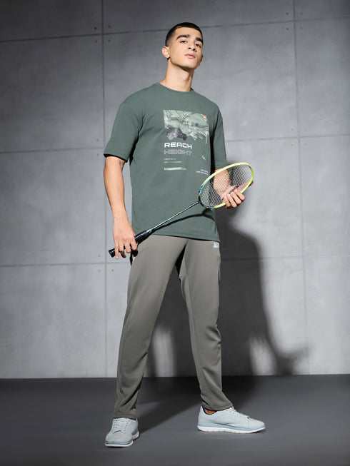Men Jacquard Oversized Fit Round Neck Sports T-shirt with ELASTO PLUS