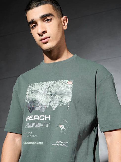 Men Jacquard Oversized Fit Round Neck Sports T-shirt with ELASTO PLUS