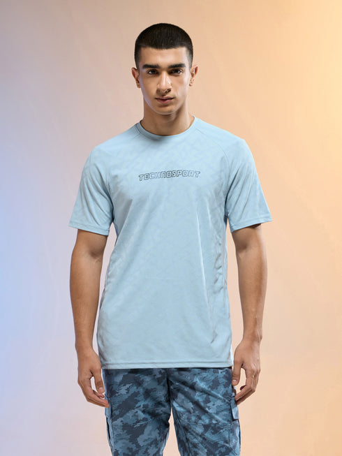 Men Jacquard Slim Fit Round Neck Sports T-shirt with MATPIQ